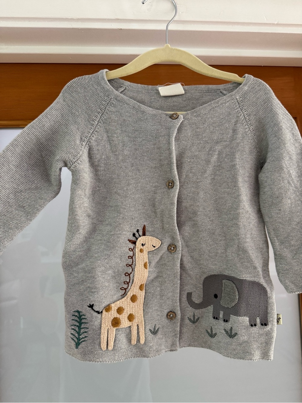 Gray Kids Animal Appliqué Cardigan Sweater